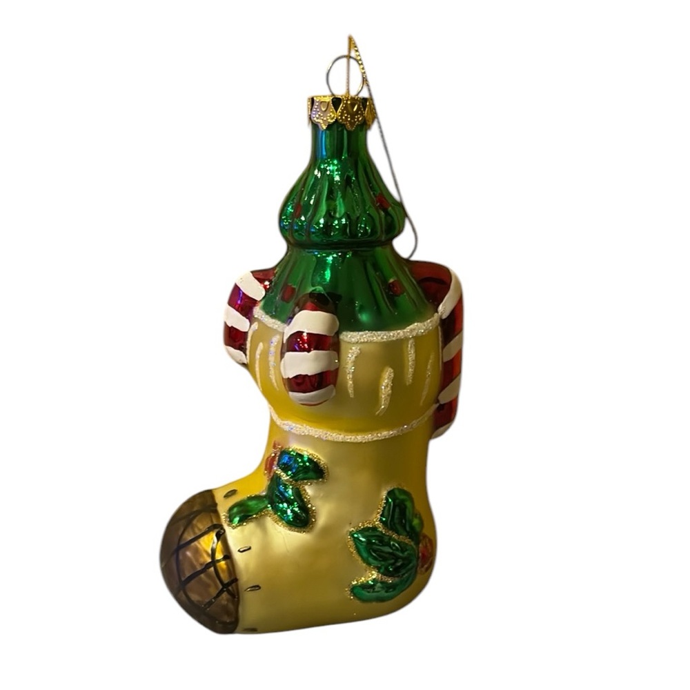 Hand Blown Glass Christmas Tree Stocking Ornament 1990s